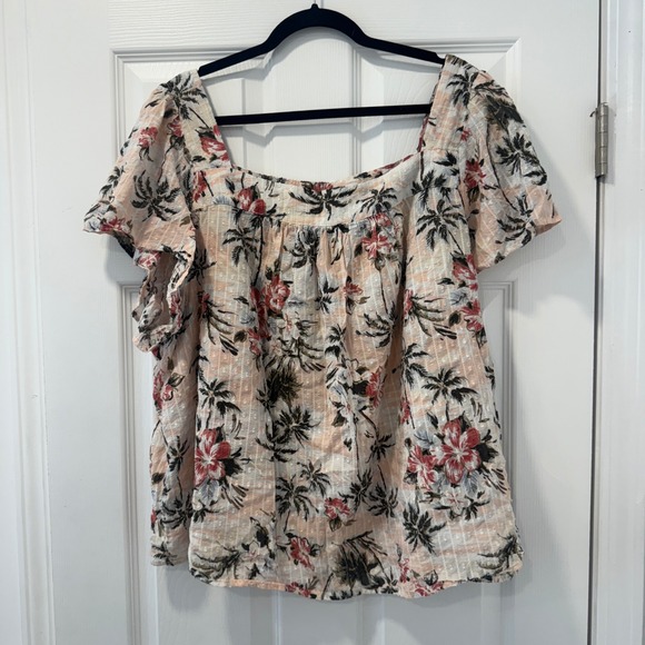Torrid 4X Top Floral Palm Print Square Neck Short Sleeve Plus Size 4 Boho - Picture 1 of 7